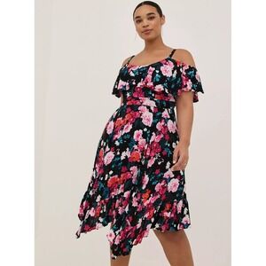 ✨Torrid Floral Print Cold Shoulder Ruffle High Low Midi Dress Plus Size 6 6x
